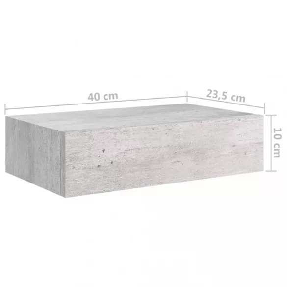 betonszürke MDF falra szerelhető fiókos polc 40 x 23,5 x 10 cm