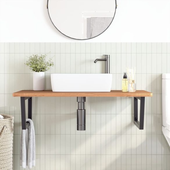 acél és tömör bükkfa falra szerelhető mosdópolc