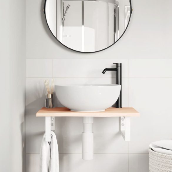 acél és tömör tölgyfa falra szerelhető mosdópolc