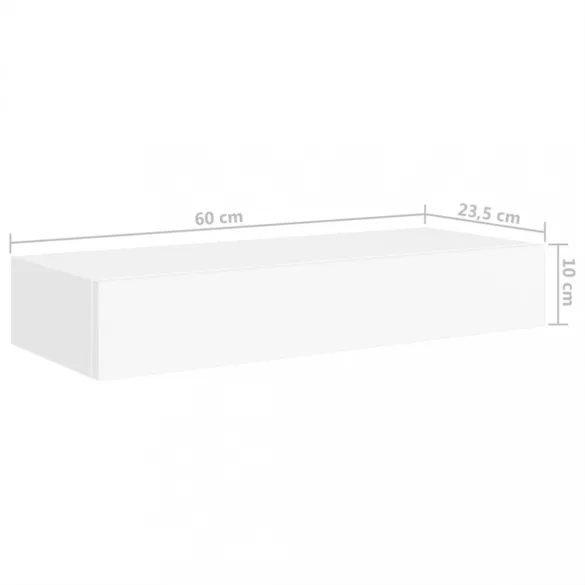 fehér MDF falra szerelhető fiókos polc 60 x 23,5 x 10 cm