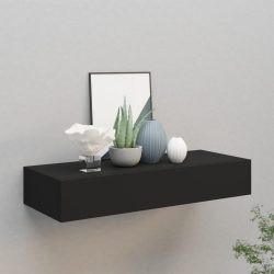 fekete MDF falra szerelhető fiókos polc 60 x 23,5 x 10 cm