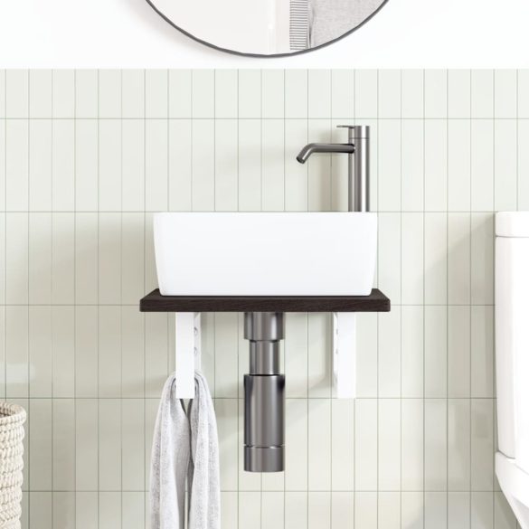 acél és tömör tölgyfa falra szerelhető mosdópolc