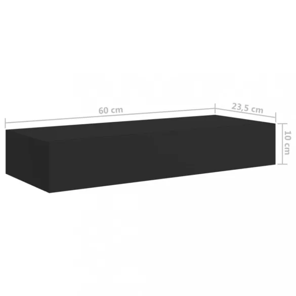2 db fekete MDF falra szerelhető fiókos polc 60 x 23,5 x 10 cm