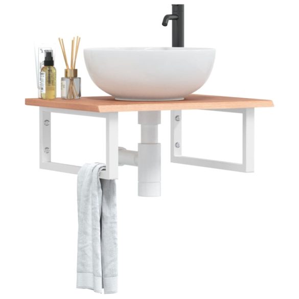 acél és tömör tölgyfa falra szerelhető mosdópolc