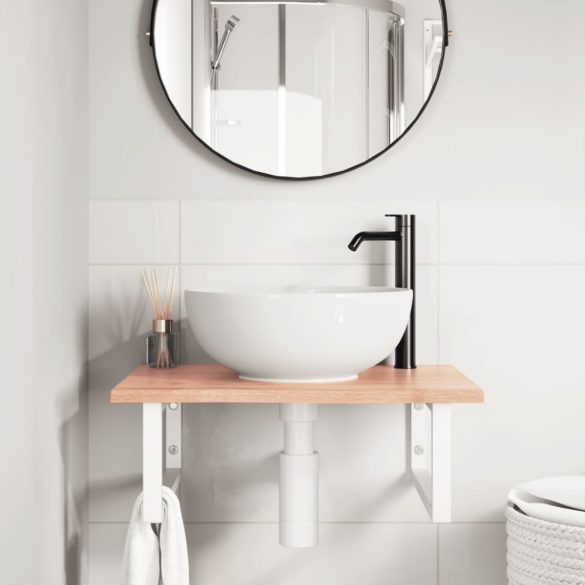 acél és tömör tölgyfa falra szerelhető mosdópolc