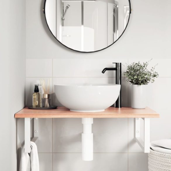 acél és tömör tölgyfa falra szerelhető mosdópolc