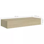 tölgyszínű MDF falra szerelhető fiókos polc 60 x 23,5 x 10 cm