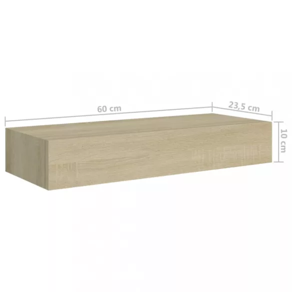 tölgyszínű MDF falra szerelhető fiókos polc 60 x 23,5 x 10 cm