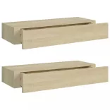 2 db tölgyszínű MDF falra szerelhető fiókos polc 60x23,5x10 cm