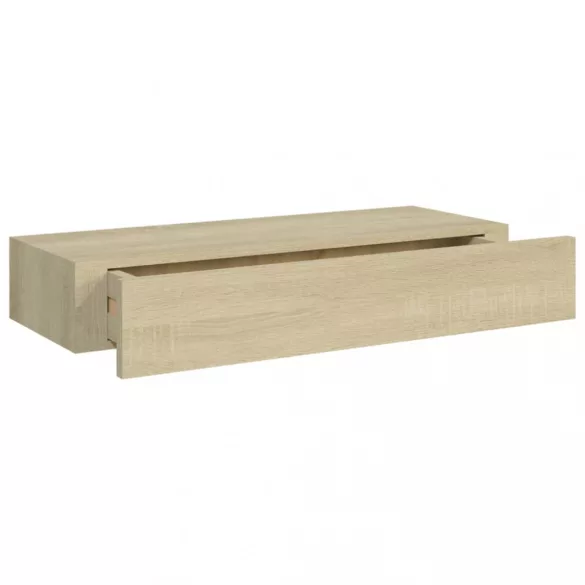 2 db tölgyszínű MDF falra szerelhető fiókos polc 60x23,5x10 cm