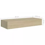 2 db tölgyszínű MDF falra szerelhető fiókos polc 60x23,5x10 cm