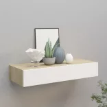 falra szerelhető fiókos polc tölgyfa és fehér színben 60 x 23,5 x 10 cm MDF