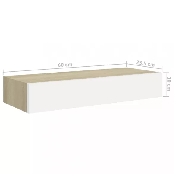 falra szerelhető fiókos polc tölgyfa és fehér színben 60 x 23,5 x 10 cm MDF