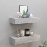 2 db betonszürke MDF falra szerelhető fiókos polc 60x23,5x10 cm