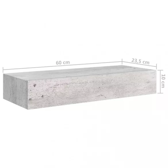 2 db betonszürke MDF falra szerelhető fiókos polc 60x23,5x10 cm