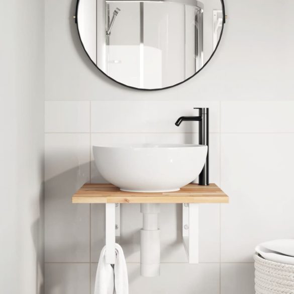 acél és tömör akácfa falra szerelhető mosdópolc