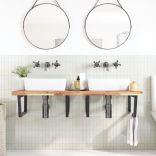 acél és tömör akácfa falra szerelhető mosdópolc