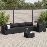 7 részes fekete polyrattan kerti ülőgarnitúra párnákkal
