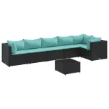 7 részes fekete polyrattan kerti ülőgarnitúra párnákkal