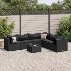   7 részes fekete polyrattan kerti ülőgarnitúra párnákkal