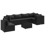 7 részes fekete polyrattan kerti ülőgarnitúra párnákkal