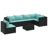 7 részes fekete polyrattan kerti ülőgarnitúra párnákkal