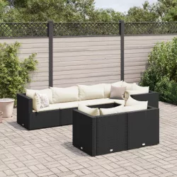   7 részes fekete polyrattan kerti ülőgarnitúra párnákkal