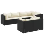 7 részes fekete polyrattan kerti ülőgarnitúra párnákkal
