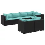 7 részes fekete polyrattan kerti ülőgarnitúra párnákkal