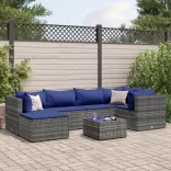 7 részes szürke polyrattan kerti ülőgarnitúra párnákkal