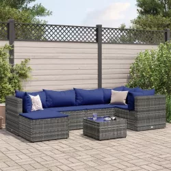   7 részes szürke polyrattan kerti ülőgarnitúra párnákkal