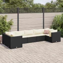   7 részes fekete polyrattan kerti ülőgarnitúra párnákkal