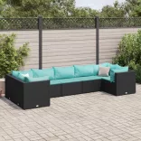 7 részes fekete polyrattan kerti ülőgarnitúra párnákkal