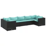 7 részes fekete polyrattan kerti ülőgarnitúra párnákkal