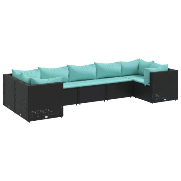 7 részes fekete polyrattan kerti ülőgarnitúra párnákkal