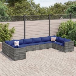   10 részes szürke polyrattan kerti ülőgarnitúra párnákkal