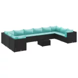 11 részes fekete polyrattan kerti ülőgarnitúra párnákkal