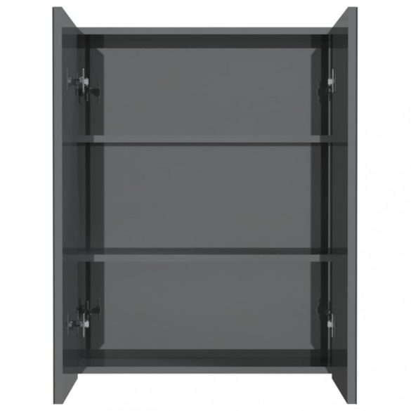 fényes szürke MDF tükrös fürdőszobaszekrény 60 x 15 x 75 cm