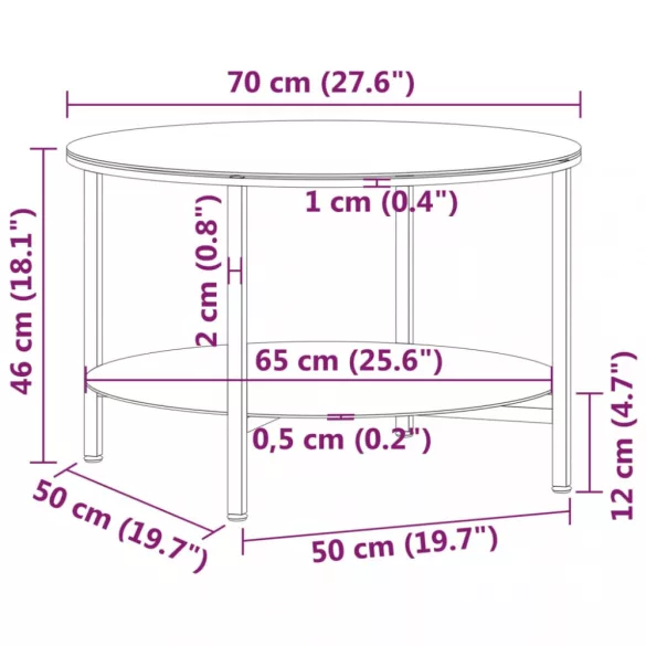 fekete-átlátszó edzett üveg dohányzóasztal 70 cm