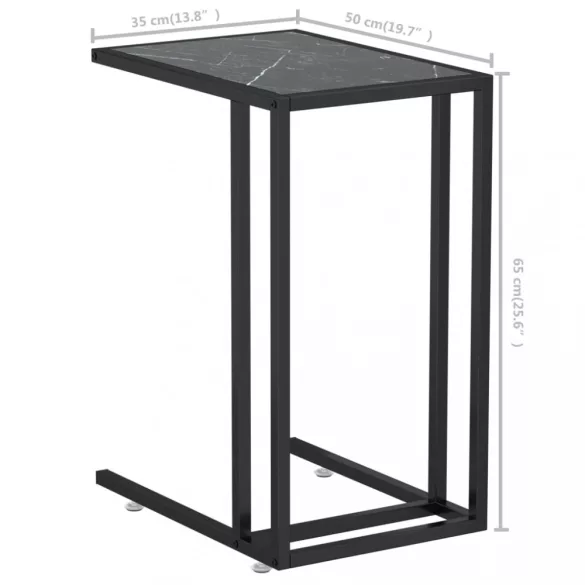 fekete márvány edzett üveg számítógép-kisasztal 50 x 35 x 65 cm