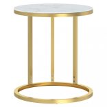 arany és fehér márvány edzett üveg kisasztal 45 cm
