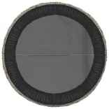 szürke polirattan félkör kerti kanapé asztallal és párnákkal