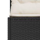 fekete polirattan félkör kerti kanapé asztallal és párnákkal