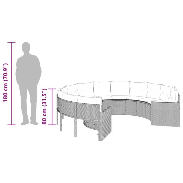 bézs polirattan kerek kerti kanapé párnákkal