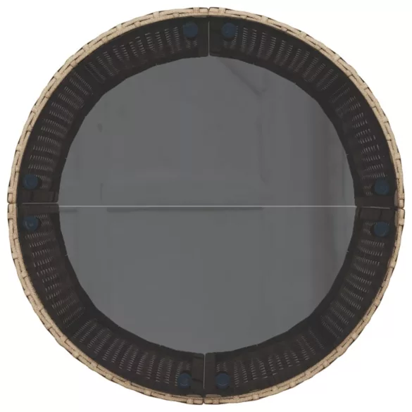 bézs polirattan kerek kerti kanapé asztallal és párnákkal