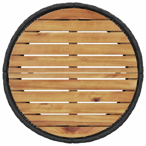 fekete polirattan kerek kerti kanapé asztallal és párnákkal