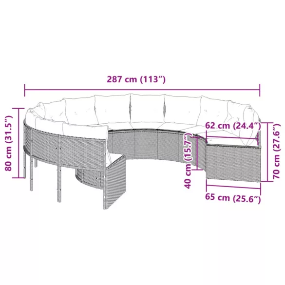 bézs polirattan kerek kerti kanapé párnákkal