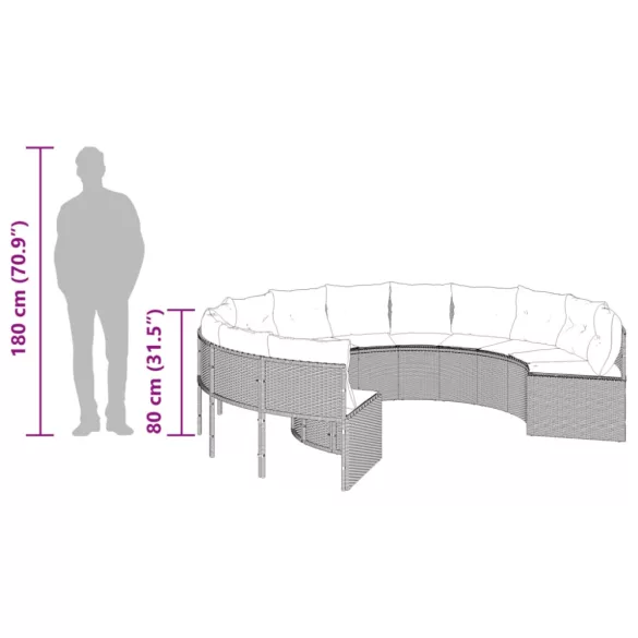 bézs polirattan kerek kerti kanapé párnákkal