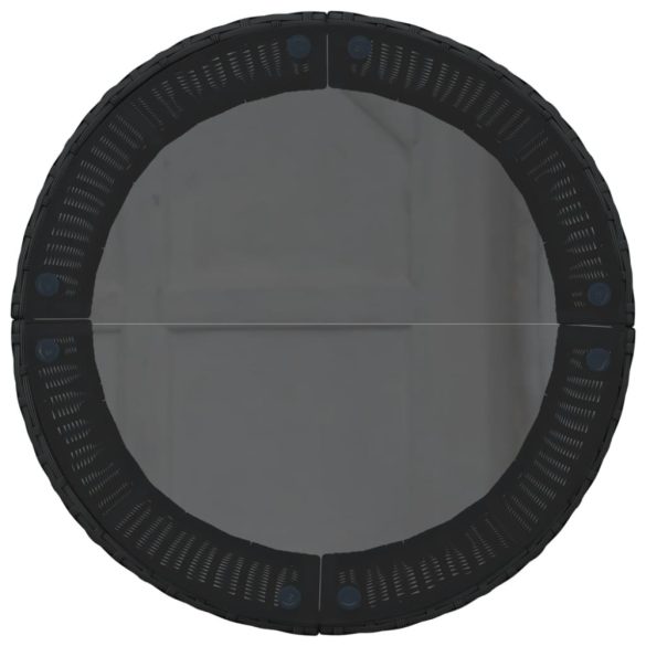 fekete polirattan kerek kerti kanapé asztallal és párnákkal