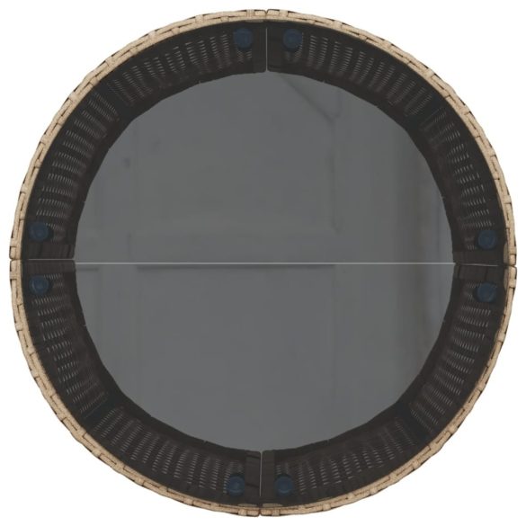 bézs polirattan kerek kerti kanapé asztallal és párnákkal